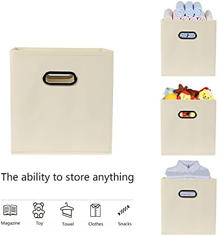 Yunkeeeper storage bins Cubes, Fabric Cube Organizer with Handle, Foldable Cube Bins for Cloth or Accessary Storage, 11x11x11, Set of 3, (Creamy White) - Image 3