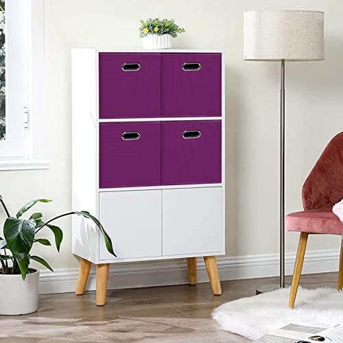 Black Foldable Storage Cubes Bins , Fabric Storage Box Cubes Organizer Baskets with Dual Handles for Home Organizer(Purple) - Image 4