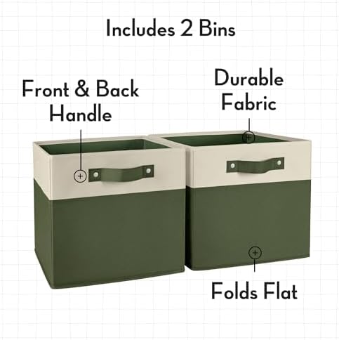 RiverRidge Two-Tone Folding Storage Bins - 2-pack of 10in Tall Olive Cubes - Image 4