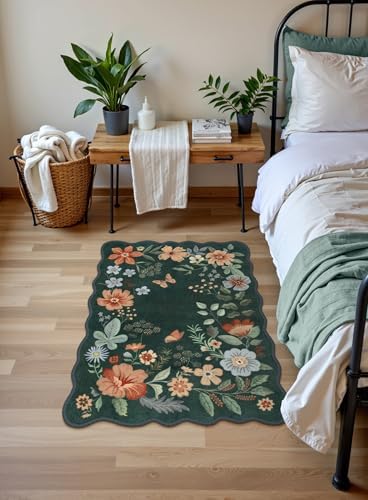 Lahome Floral Green Rugs for Entryway, 2X3 Washable Kitchen Rugs Non Slip - Image 3