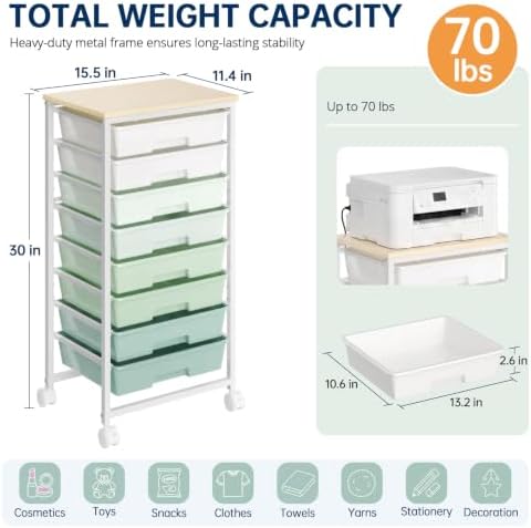 Delamu Rolling Storage Cart with 8 Drawers, Utility Craft Storage Cart - Image 2