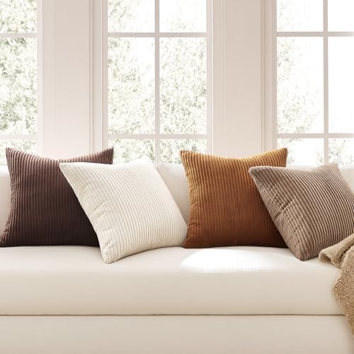 Topfinel 20 by 20 Pillow Covers Set of 4 Rustic Modern Soft Corduroy Striped Decorative Cushion Cover Gold Brown Gradient Farmhouse Pillow Case for Sofa Couch Living Room Bedroom - Image 2