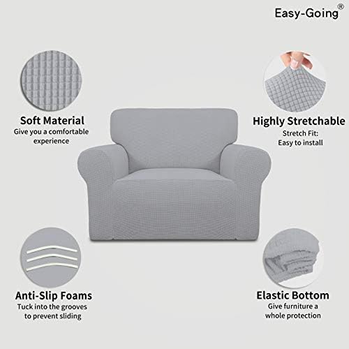 Easy-Going Stretch Oversized Chair Slipcover with Arm Washable Silver Gray - Image 3