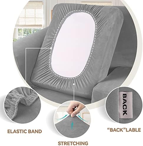 WEERRW Velvet Stretch 2 Pieces Chair Sofa Slipcovers Washable, Silver Grey - Image 3