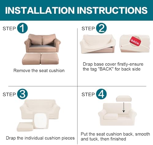 Turquoize 3 Piece Sofa Covers for 2 Cushion Couch Sofa Slipcover Soft Couch Cover for Dogs-Washable Furniture Cover with 2 Individual Covers, Feature Fabric (2 Cushion Sofa, Cream) - Image 6