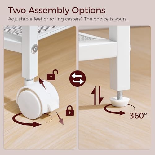 MAHANCRIS Mobile Printer Stand, 3-Tier Industrial Printer Cart with 2 AC Outlets and 2 USB Ports, Rolling Printer Table on Wheels for Home Offices Kitchen Organization Rack, White PTWT78E01 - Image 6