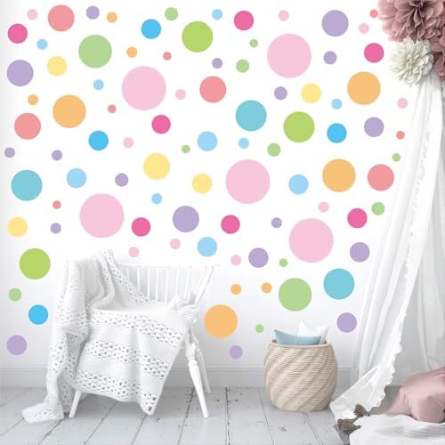 230 PCS Pastel Polka Dot in Bright Macaron Colors Wall Decals Set | 10 sheets removable waterproof peel & stick circle wall stickers for nursery, kids room, bedroom, playroom & home decor by Qaxrocyn