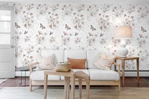 Vinjiasin Wallpaper Peel and Stick Floral Butterfly Contact Paper Vintage Flower Leaf Wall Paper for Bathroom Bedroom Self Adhesive Removable17.3 x 78.7" - Image 5