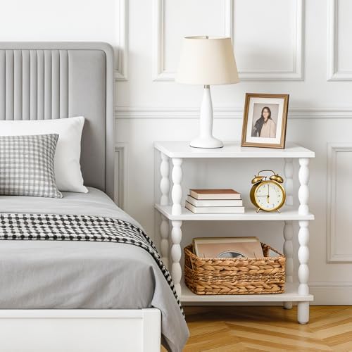 HOOBRO Narrow Side Table, Skinny End Table with Storage, Solid Wood Legs, 3-Tier Bedside Table Nightstand for Small Space, Living Room, Bedroom, Sofa Couch, White WT462BZ01 - Image 2