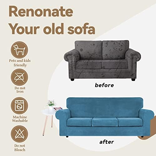 WEERRW 4-Piece Couch Cover for Sofa Velvet Slipcover Washable, Peacock Blue - Image 5