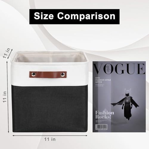 Bagnizer Collapsible Fabric Storage Cubes 11x11 Cube Storage Bins, 4 Pack Closet Baskets Box with Handles for Organizing, Shelf, Toys, Clothes, Home, Office, Nursery (Black&White) - Image 2