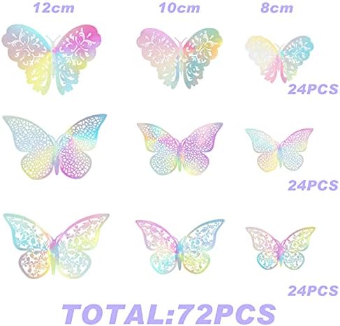 Bememo 72 Pcs 3D Butterfly Wall Decals, 3 Sizes,Holographic White | Metallic Hollow Design for Bedroom Living Room, Removable Adhesive Wall Decor, Easy Peel Stick Party Decoration Stickers - Image 3
