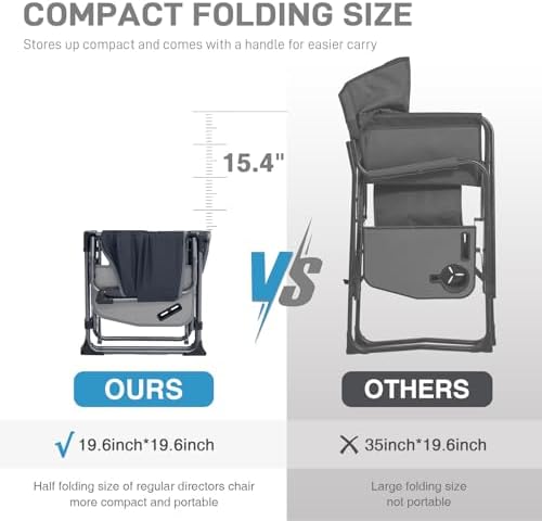 EVER ADVANCED Camping Directors' Chair with Side Table, Portable Folding Chair with Compact Size, Heavy Duty with Pocket for Camping, Lawn, Sports and Fishing, 400lbs, Gray 2 Pack - Image 4