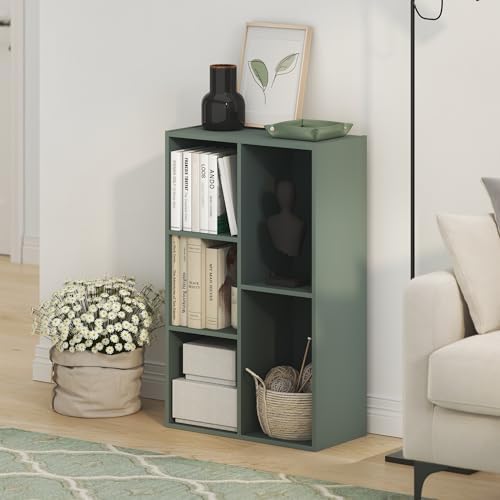 Furinno LUDER Book Shelf, 5-Cube Bookshelf, Reversible Bookcase, 9.4 x 19.5 x 31.5, Easy Assembly, for Living Room, Bedroom, Home Office, Sage Green - Image 2