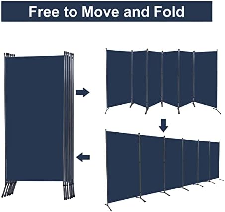 6 Panel Folding Room Divider,204" W x 71.3" H Portable Privacy Screen,Navy Blue - Image 4