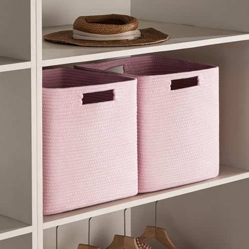 UBBCARE Storage Cubes 11 Inch, Cotton Rope Woven Baskets for Organizing, Cube Storage Bin for Baby Nursery, 4-Pack Square Toy Storage Baskets for Shleves Organizer, Closet, Kidsroom, Pink - Image 6