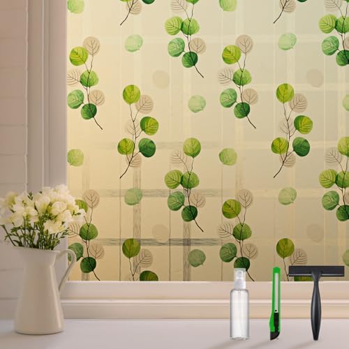 DKTIE Eucalyptus Leaves Stained Glass Window Film 17.7'' x 118.1'' by Dktie