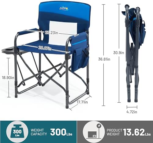 DMH OUTDOORS Camping Directors Chair with Side Table & Breeze Mesh Backrest - Image 2