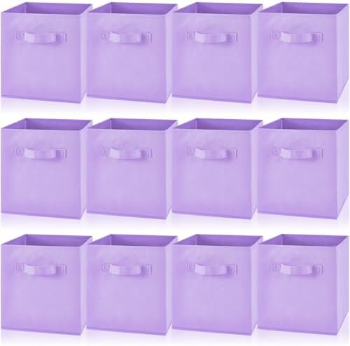 Yinder 12 Pcs Cube Storage Bin Purple 10.5''x10.5''x11'' Storage Bins for Playroom Decor Colorful Bins for Kids Foldable Baskets for Nursery Organizer Boxes Fabric Boxes by Yinder