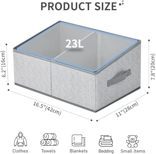 DIMJ Storage Baskets for Shelves 8 Packs - Large Trapezoid Closet Organizer Bins with Handles and Divider, Foldable Clothes Containers Box for Shelf, Towel, Book, Toy, Purse, Grey - Image 2