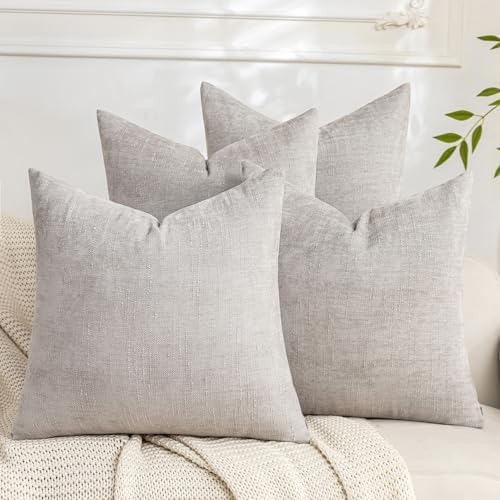 Set of 4 Soft Textured Decorative Throw Pillow Covers 20x20 Inch Cozy Farmhouse Cushion Cover Square Accent Pillow Cases for Bed Couch Sofa Living Room, Light Grey by Cozoomy