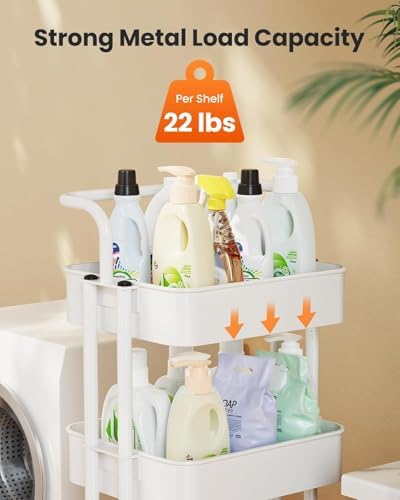 Pipishell Metal 4 Tier Rolling Cart with Handle & 2 Lockable Wheels, White - Image 6