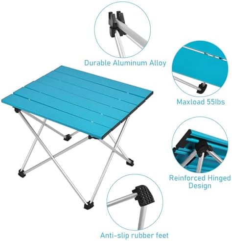 Tesouro Portable Camping Table,Folding Side Table Aluminum Top for Outdoor Cooking, Hiking, Travel, Picnic (Blue-Large) - Image 3