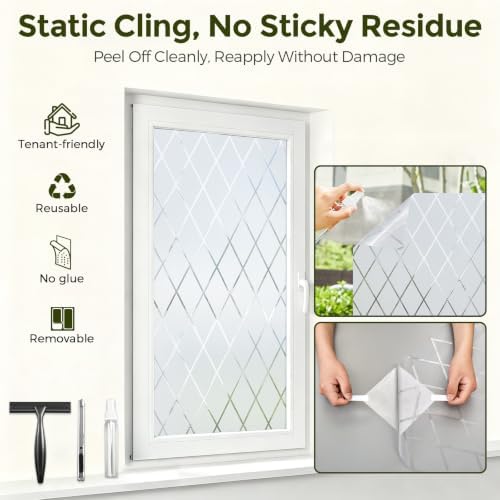 Frosted Window Privacy Film Diamond Static Cling 35.4 x 78.7 in - Image 5
