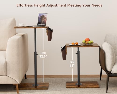 Vagusicc Sofa Armrest Tray Table for Couch, 360° Swivel Height Adjustable TV Tray Table for Small Spaces, Snack Side Table for Couch, Bed, Chair, C Shaped End Side Table for Eating, Reading, Laptop - Image 4