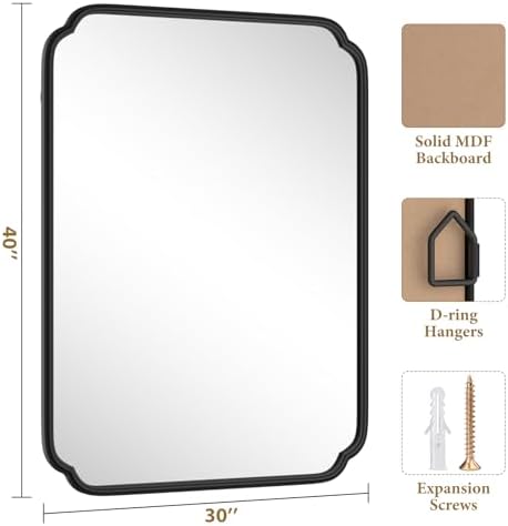 Ferytange Matte Black Bathroom Vanity Mirror for Over Sink 30" x 40" Modern Rounded Corner Rectangle Wall Mirror Decorative with Non-Rusting Iron Metal Framed (Horizontal/Vertical) - Image 4