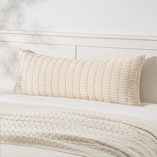 MIULEE Lumbar Corduroy Throw Pillow Cover for Bed 14x36 Cream White by MIULEE