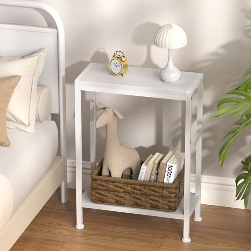 Narrow Side Table for Small Space, 2-Tier Slim End Table, Thin Nightstand, Skinny Snack Couch Table, Sofa Bedside Table, Tall Plant Stand in Living Room, Bedroom, Study, Kitchen and Balcony (White) - Image 2