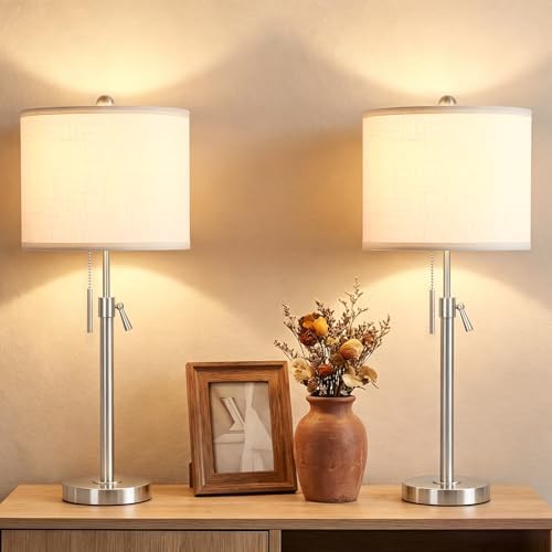 Qingmiao Table Lamps Set of 2, 22" to 30" Adjustable Nightstand Lamps for Bedroom, Dimmable End Table Lamps for Living Room Console Entry Farmhouse Home Decor, New House Warming Gifts by Qingmiao
