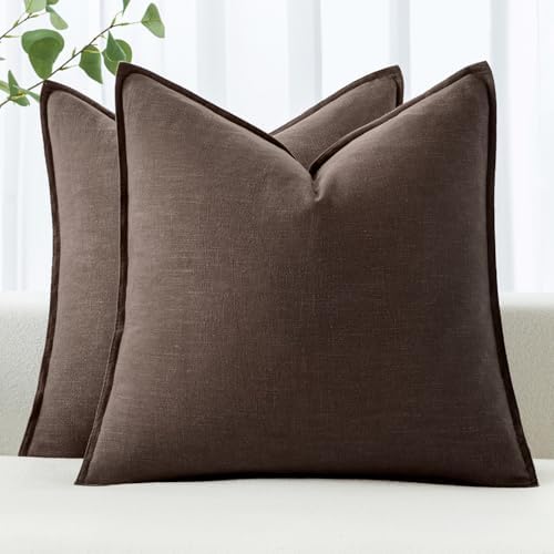 MIULEE Decorative Linen Pillow Covers 20x20 Inch Reddish Brown by MIULEE