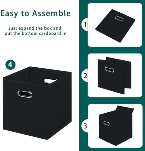 Black Foldable Storage Cubes Bins, Fabric Storage Box Cubes Organizer Baskets with Dual Handles for Home Organizer,Set of 3,(Black) - Image 6