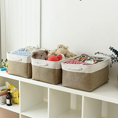 TheWarmHome Storage Basket for Organizing - 16x12x8 inch Large 3 Pack Collapsible Storage Bin for Shelves with Handles, Fabric Storage Cubes for Organizer Cloth Gift Toy Closet (Whiet & Khaki) - Image 5