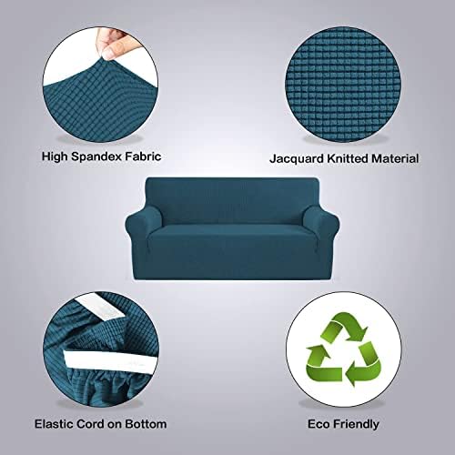 H.VERSAILTEX Stretch Couch Covers for 3 Cushion Couch Sofa Slip Covers for Living Room Feature Thick Checked Jacquard Fabric with Elastic Bottom, Sofa Large - Deep Teal - Image 4