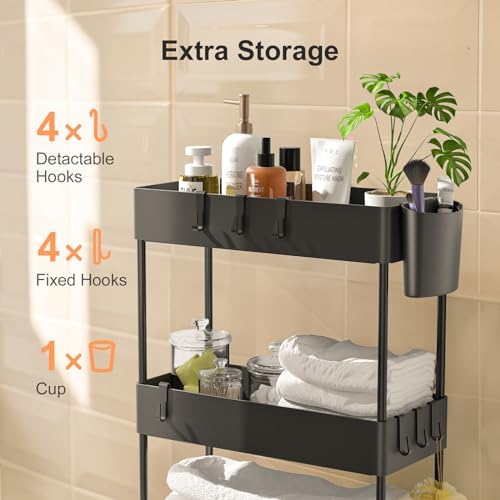 Pipishell 4 Tier Slim Storage Cart with Wheels, Laundry Cart, Black - Image 4