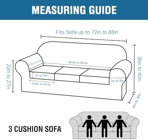 H.VERSAILTEX 3 Piece Stretch Sofa Covers for 2 Cushion Sofa Couch Covers for Living Room Furniture(Base Cover Plus 2 Seat Cushion Covers) Thicker Jacquard Fabric (Large Sofa, Cream) - Image 2