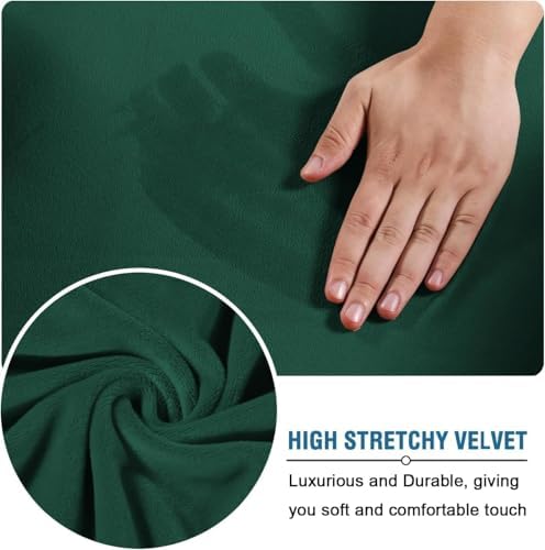 H.VERSAILTEX High Stretch Sofa Slipcover 4 Piece Cover Velvet Furniture Protector Form Fit Thick Velvet Extra Large Sofa Cover for 3 Cushion Couch Width Up to 97 Inch (Large Sofa, Green) - Image 5