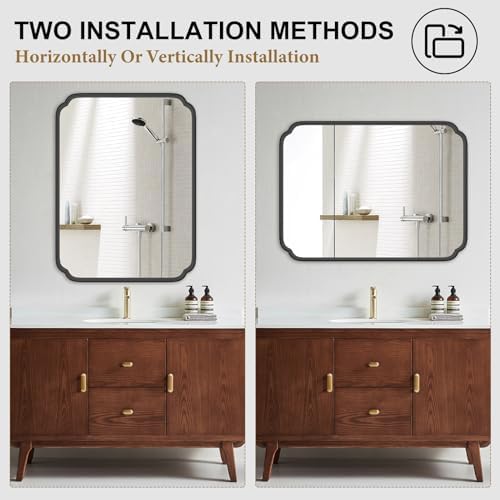 Ferytange Matte Black Bathroom Vanity Mirror for Over Sink 30" x 40" Modern Rounded Corner Rectangle Wall Mirror Decorative with Non-Rusting Iron Metal Framed (Horizontal/Vertical) - Image 5