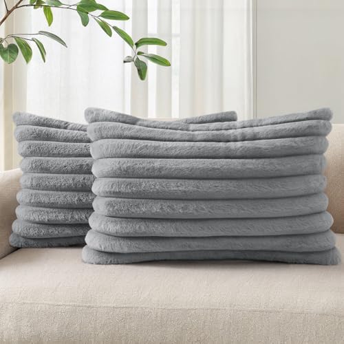 Pallene Faux Fur Decorative Throw Pillow Covers 12x20 Set of 2, Grey by PALLENE