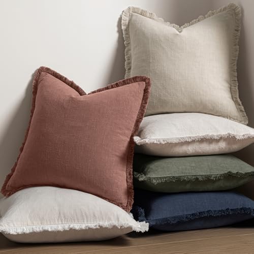 MIULEE Linen Fringe Decorative Fall Throw Pillow Covers Autumn Glaze 18x18 - Image 7