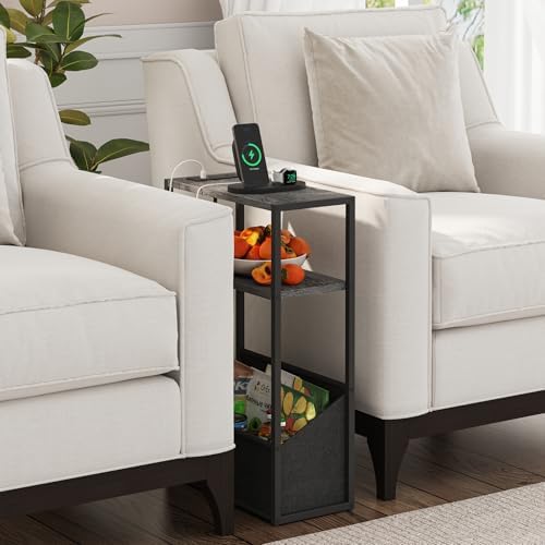 TUTOTAK Narrow Side Tables with Charging Station, Slim End Tables Set of 2 - Image 7