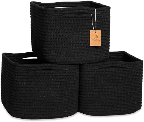 NaturalCozy Storage Cubes 9”x9”x7”Cotton Rope Woven Baskets for Organizing 3-Pack | 9 Inch Cube Storage Bin | Small Basket for Shelf Nursery, Pantry, Decorative Plant, Bathroom Closet, Toy Gift by NaturalCozy
