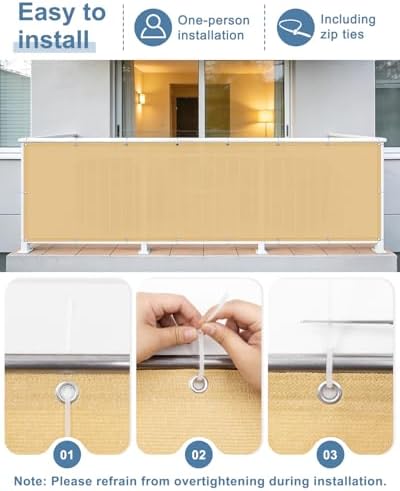 Cool Area Balcony Privacy Screen Fence UV Protection, 3.3'x19.7', Sand - Image 5