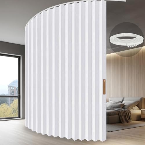 JILRON Hanging Accordion Room Divider with Track System - Ceiling-Mounted Partition Curtain, Simple Installation(White 180" W x 108" L-Pack of 1) by JILRON