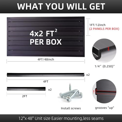 FRAYSCENT Slat Wall Paneling Garage Wall Organizer, Slatwall Panels Garage Tool Organizer Wall Mount Garage Slat Wall Storage Systems, Slat Board PVC Wall Panels Garage Storage (Black, 4ftx2ft) - Image 3