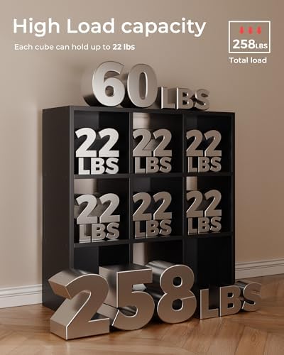 GTPLAYER 9-Cube Storage Organizer, Fits 11" Bins, Vertical or Horizontal Use, Opening Bookshelf, Partial Back Panels, Design Bookcase, for Living Room, Media Console, Hallway, Black - Image 5