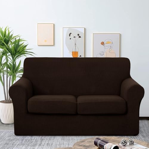 U-NICE HOME 3 Pieces Stretch Loveseat Couch Cover, Chocolate - Image 2